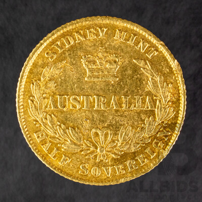 Australian 1864 QV Gold Half Sovereign, Sydney Mint .917