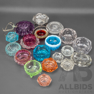 Collection of Antique Glass Salt Pinch Bowls Including Uranium Example, Davidson, Cut Glass, Cranberry Glass
