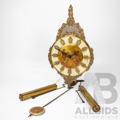 Vintage E.Schmeckenbecher Weight Driven Wall Clock, Ornate Gilt Metal Surround with Roman Numerals, Made in Germany