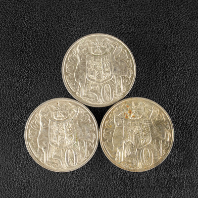 Three Australian 1966 Round Silver Fifty Cent Coins .800