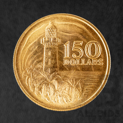 Singapore 1969 UNC Gold One Hundred and Fifty Dollar Coin, 150th Anniversary of the Founding of Singapore .917