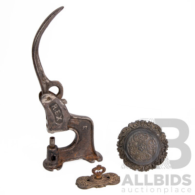 Antique Cast Iron Door Bell and Rex Lever Operated Riveter