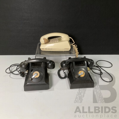 Three Vintage Telephones Including Two Bakelite Magneto and Retro Wall Hung