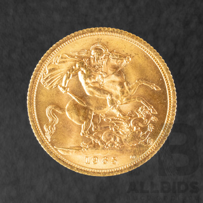 Great Britain 1965 UNC Gold Sovereign, Royal Mint .917