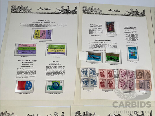 Australian Seven Seas Stamps 1970-1971, Famous Men, Aboriginal Art, Christmas, Australia-Asia, Mint Blocks