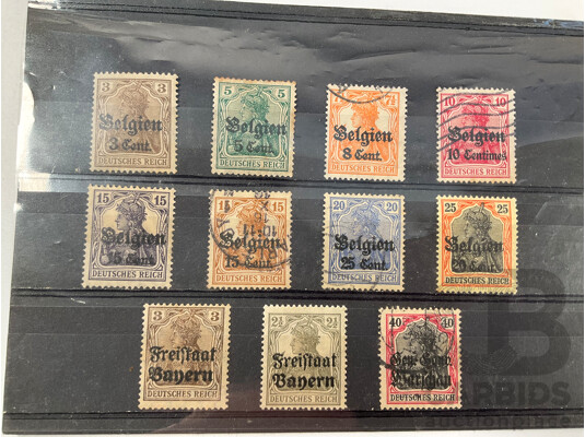 Collection of German and German States Stamps Including 1800's Baden, Bayern, Coat of Arms, Diagonal China Overprints, WW1 Poland and Belgium Occupation, 1920's Bavaria and Wurttemberg Sets, Germania Mint Hinged Collection