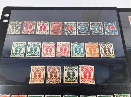 Collection of German Danzig Stamps Spanning 1920's to 1939 Including Mint Hinged and Overprints