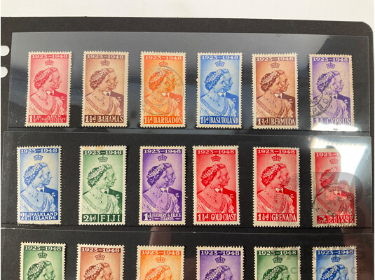 Great Britain 1948 Royal Silver Wedding Omnibus Issues Including Mint Hinged, Aden Bahamas, Cyprus, Fiji, Malta, Jamaica and More