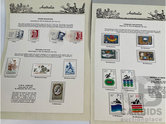 Australian Seven Seas Mostly Mint Stamps Spanning 1972 to 1974 Including Paintings Set One to Ten Dollars