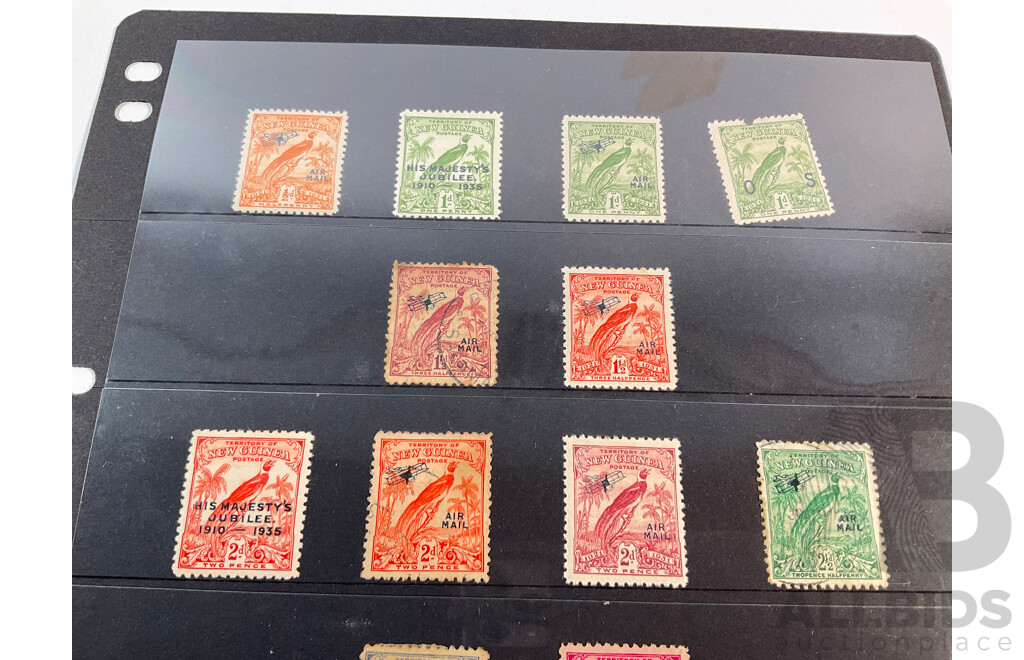 Territory of New Guinea 1930's Stamps Including Official Service, KGV Jubilee, Air Mail Over Prints, Half Penny to One Shilling