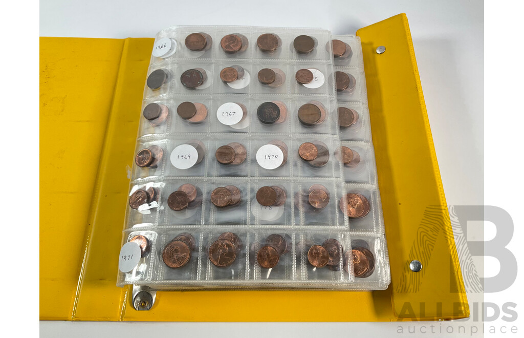 Album of Australian One and Two Cent Coins, Mostly UNC/High Grade, Examples Spanning 1966 to 1990