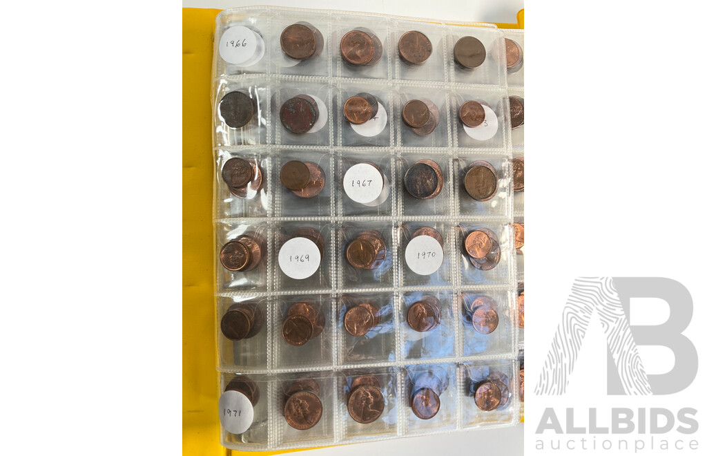 Album of Australian One and Two Cent Coins, Mostly UNC/High Grade, Examples Spanning 1966 to 1990