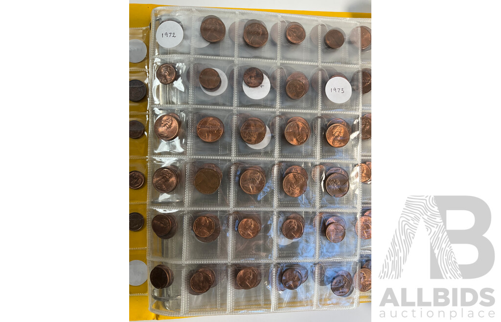 Album of Australian One and Two Cent Coins, Mostly UNC/High Grade, Examples Spanning 1966 to 1990