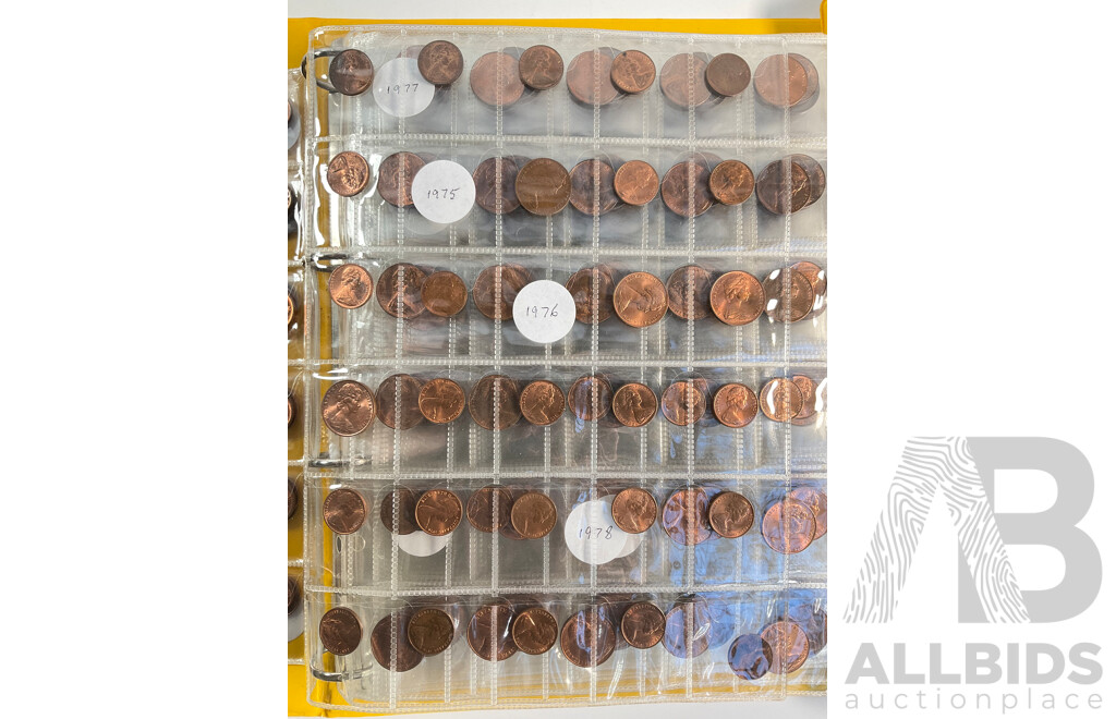 Album of Australian One and Two Cent Coins, Mostly UNC/High Grade, Examples Spanning 1966 to 1990