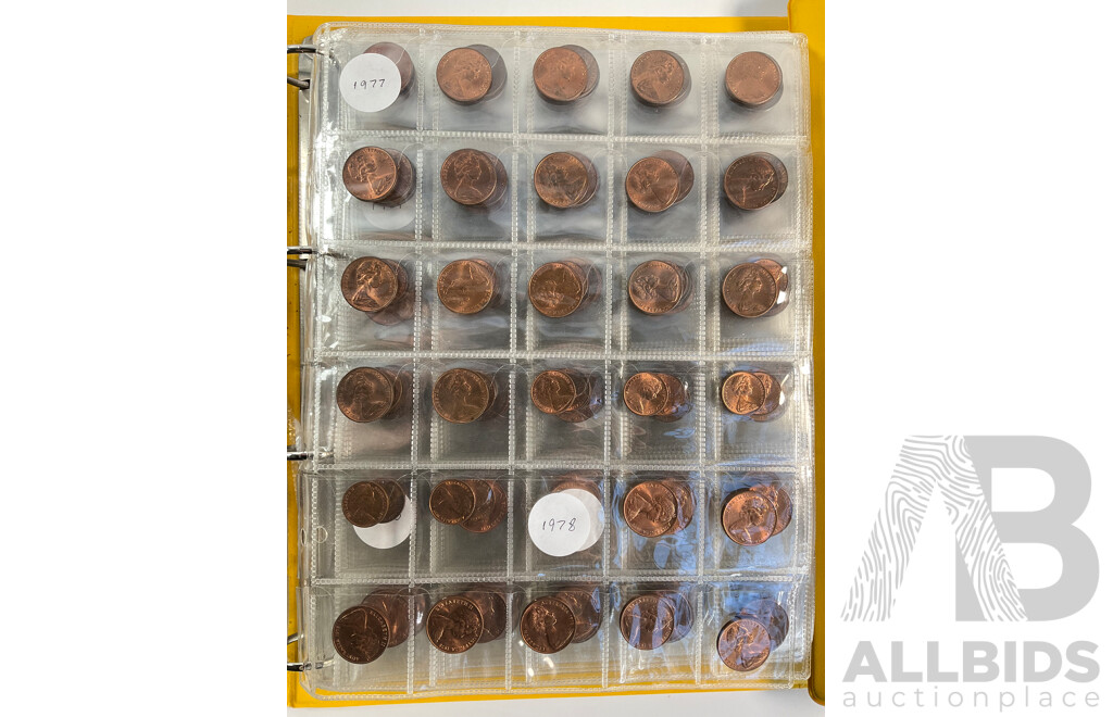 Album of Australian One and Two Cent Coins, Mostly UNC/High Grade, Examples Spanning 1966 to 1990