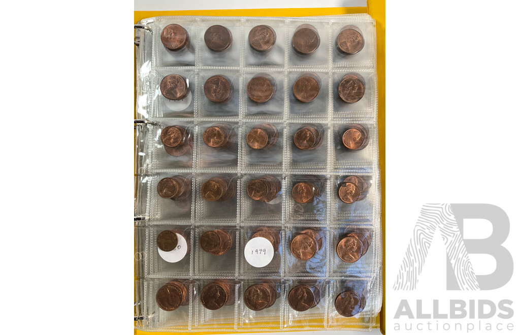 Album of Australian One and Two Cent Coins, Mostly UNC/High Grade, Examples Spanning 1966 to 1990
