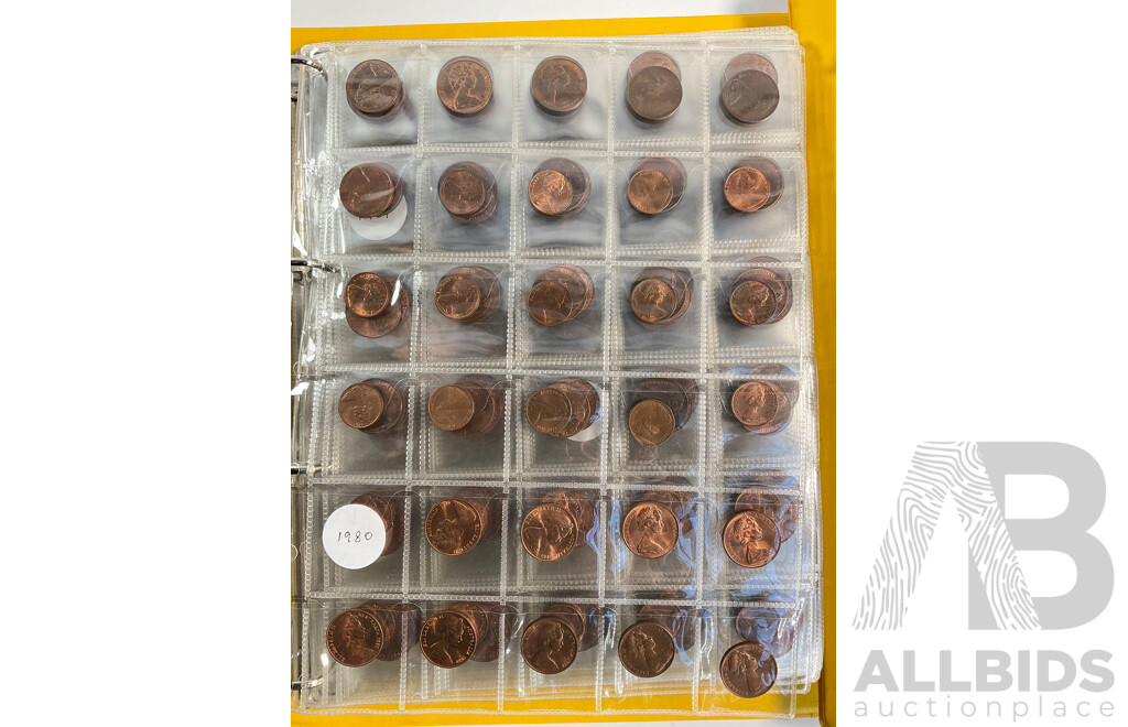 Album of Australian One and Two Cent Coins, Mostly UNC/High Grade, Examples Spanning 1966 to 1990