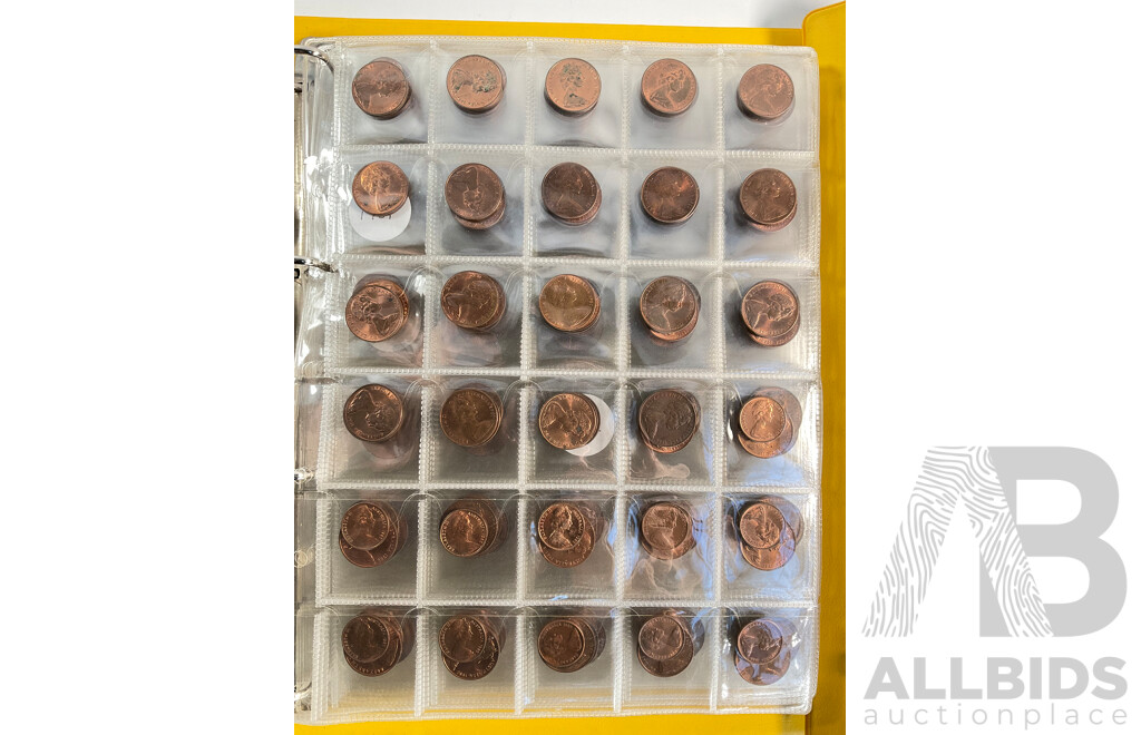 Album of Australian One and Two Cent Coins, Mostly UNC/High Grade, Examples Spanning 1966 to 1990