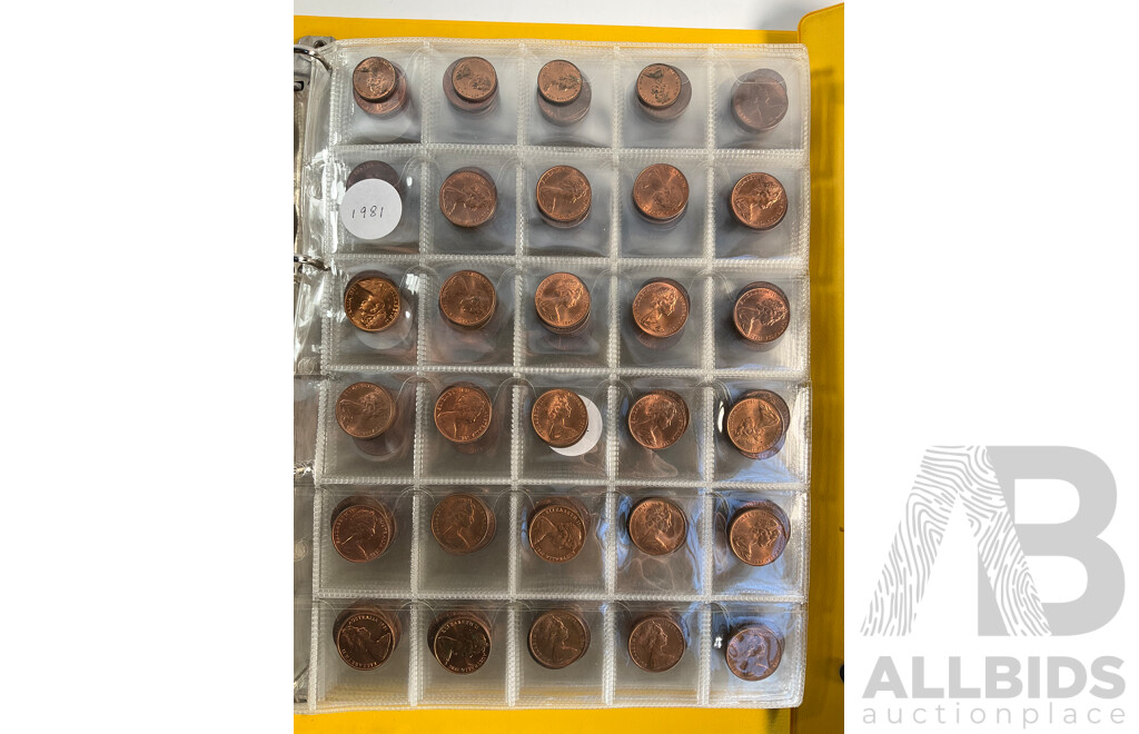 Album of Australian One and Two Cent Coins, Mostly UNC/High Grade, Examples Spanning 1966 to 1990
