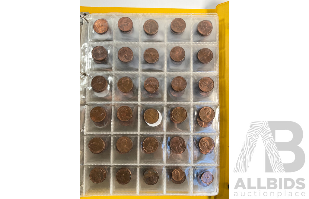 Album of Australian One and Two Cent Coins, Mostly UNC/High Grade, Examples Spanning 1966 to 1990