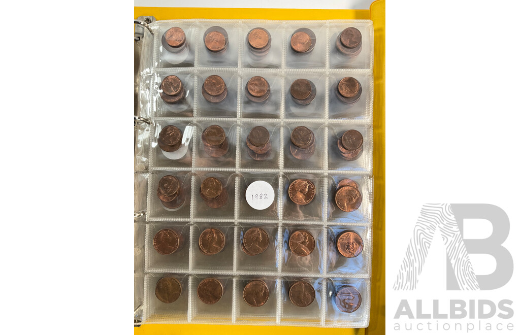 Album of Australian One and Two Cent Coins, Mostly UNC/High Grade, Examples Spanning 1966 to 1990