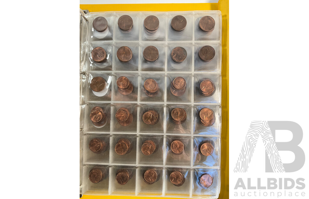 Album of Australian One and Two Cent Coins, Mostly UNC/High Grade, Examples Spanning 1966 to 1990