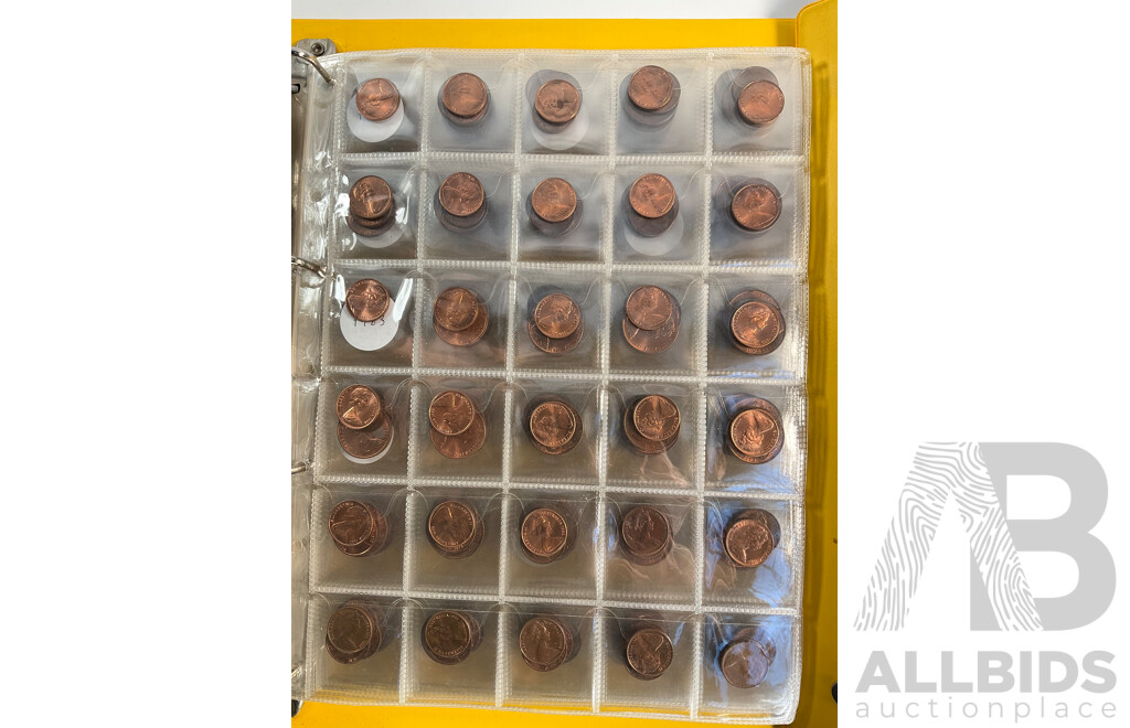 Album of Australian One and Two Cent Coins, Mostly UNC/High Grade, Examples Spanning 1966 to 1990
