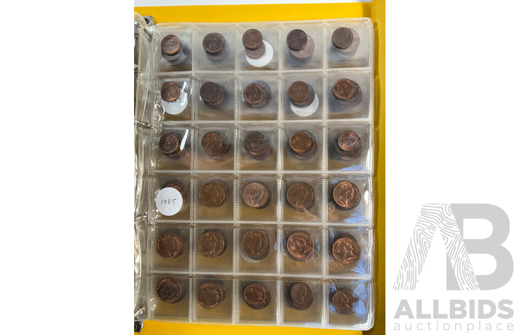 Album of Australian One and Two Cent Coins, Mostly UNC/High Grade, Examples Spanning 1966 to 1990