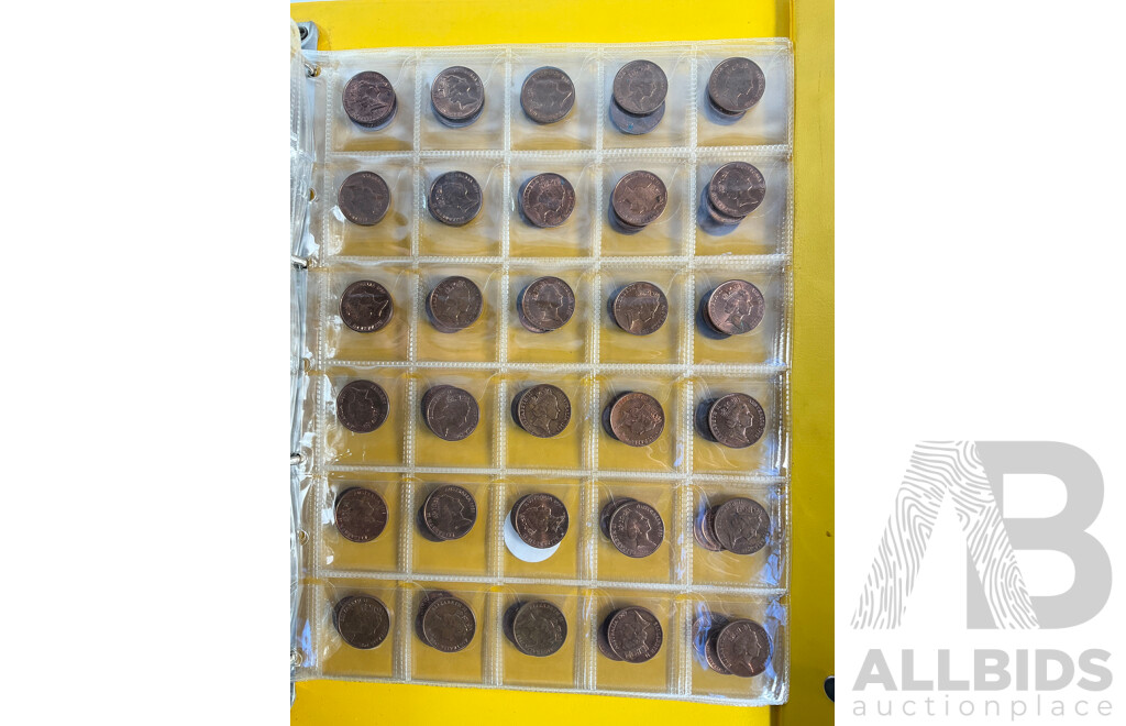 Album of Australian One and Two Cent Coins, Mostly UNC/High Grade, Examples Spanning 1966 to 1990