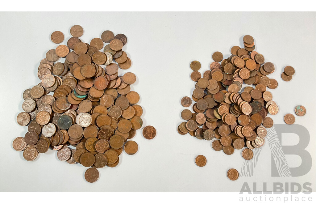 Australian One and Two Cent Coins, Examples Spanning 1966 to 1980's - Approximately 1.5 Kilograms