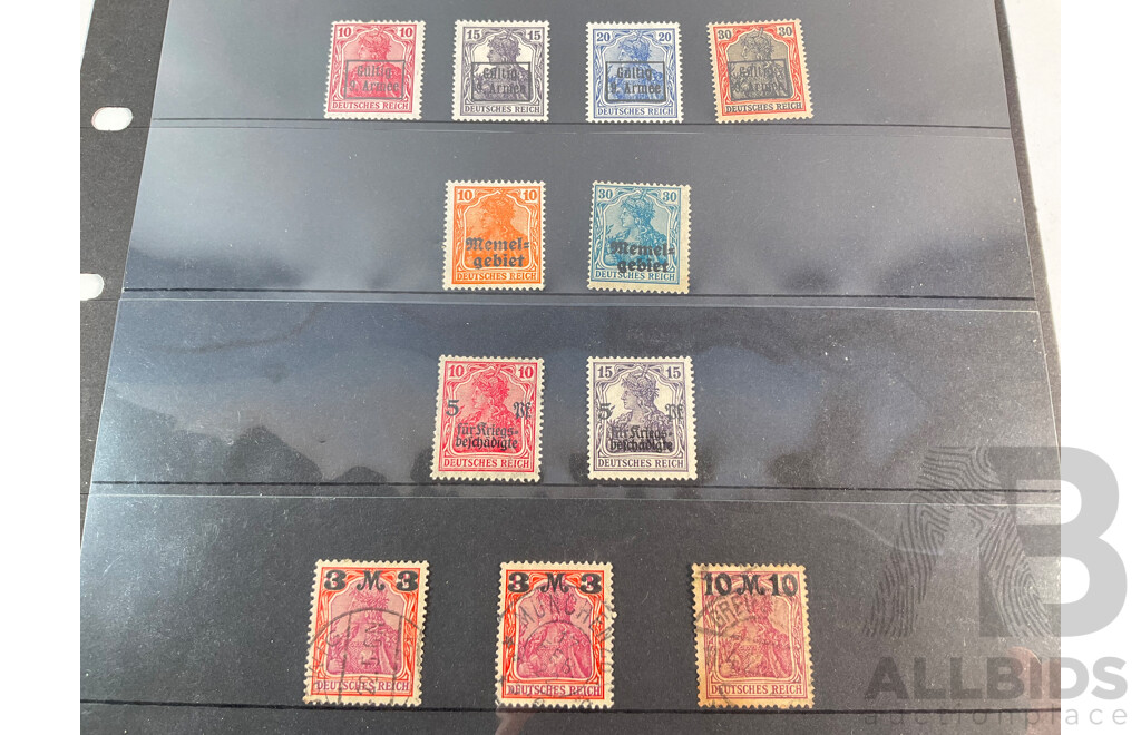 Germania 1900's Stamps Including Mint Hinged, Bayern, 9th Army, and Overprints