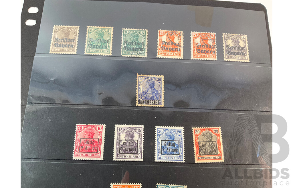 Germania 1900's Stamps Including Mint Hinged, Bayern, 9th Army, and Overprints