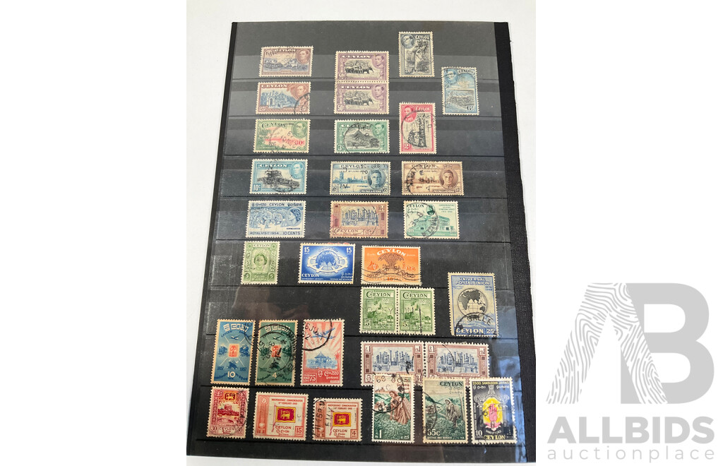 Great Britain/Ceylon 1900's Stamps, KGV to QE2, Double Sided Hanger