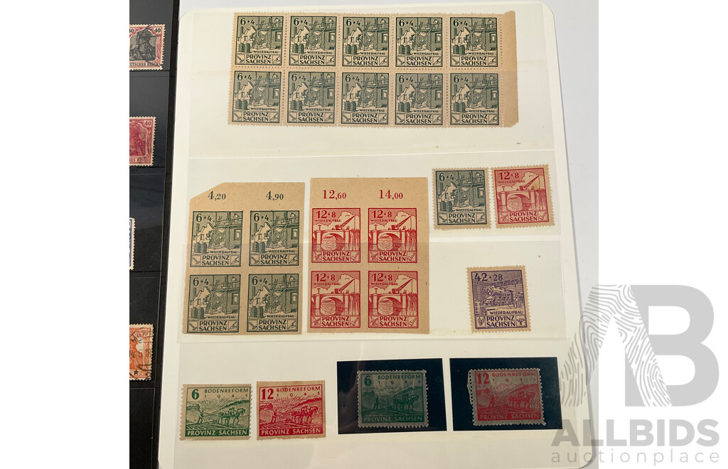 Germany 1920-1946 Stamps, Soviet Occupation Set, Blocks, Saxony, Germania Thin Paper Variety