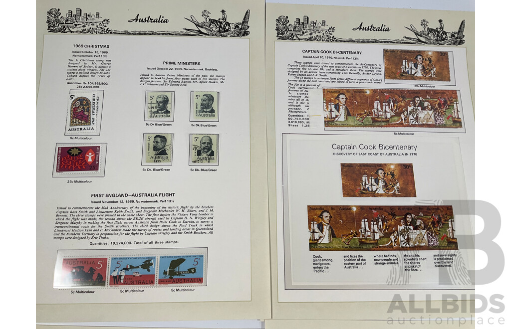 Australian Seven Seas Stamps 1968-1970, Cook Bicentennial, Christmas, Prime Ministers, First England-Australia Flight