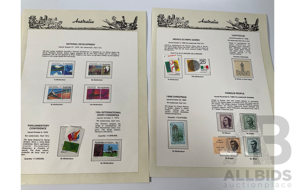 Australian Seven Seas Stamps 1968-1970, Cook Bicentennial, Christmas, Prime Ministers, First England-Australia Flight