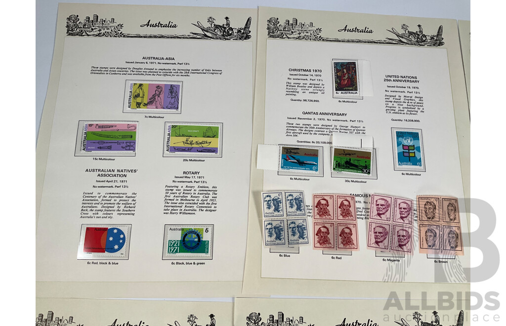 Australian Seven Seas Stamps 1970-1971, Famous Men, Aboriginal Art, Christmas, Australia-Asia, Mint Blocks