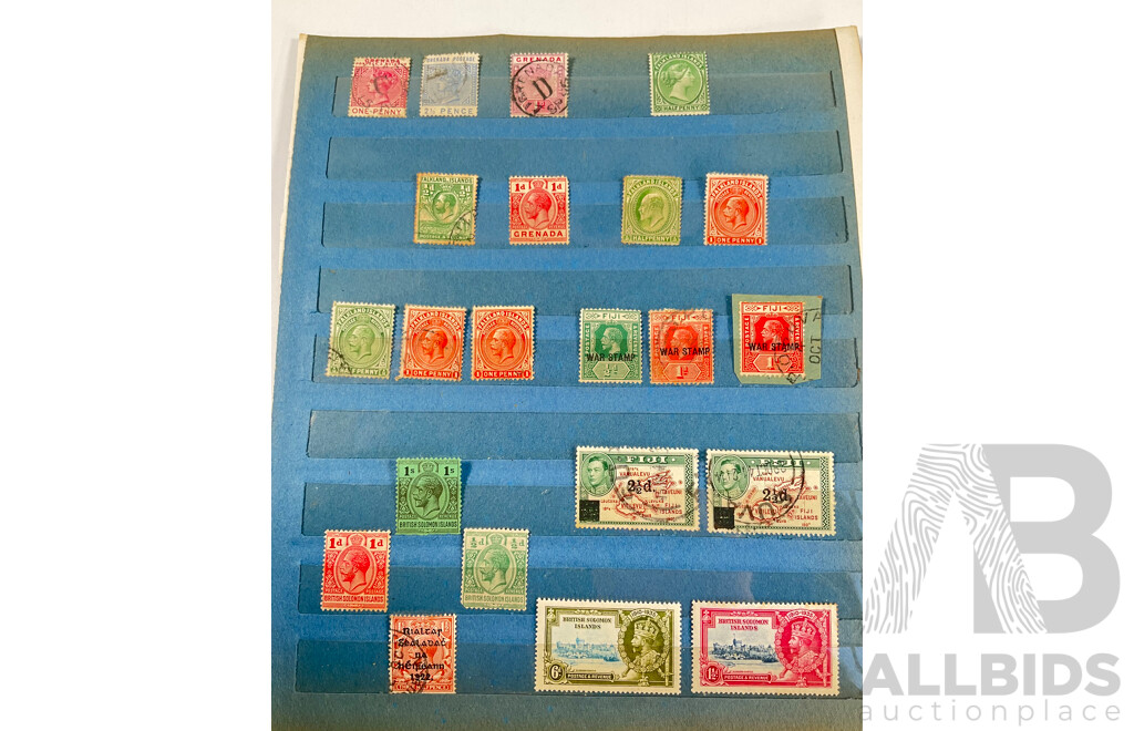 Great Britain/Falkland Islands, Solomon Islands, Fiji,, 1890's-1910's Stamps, Overprints, War Tax