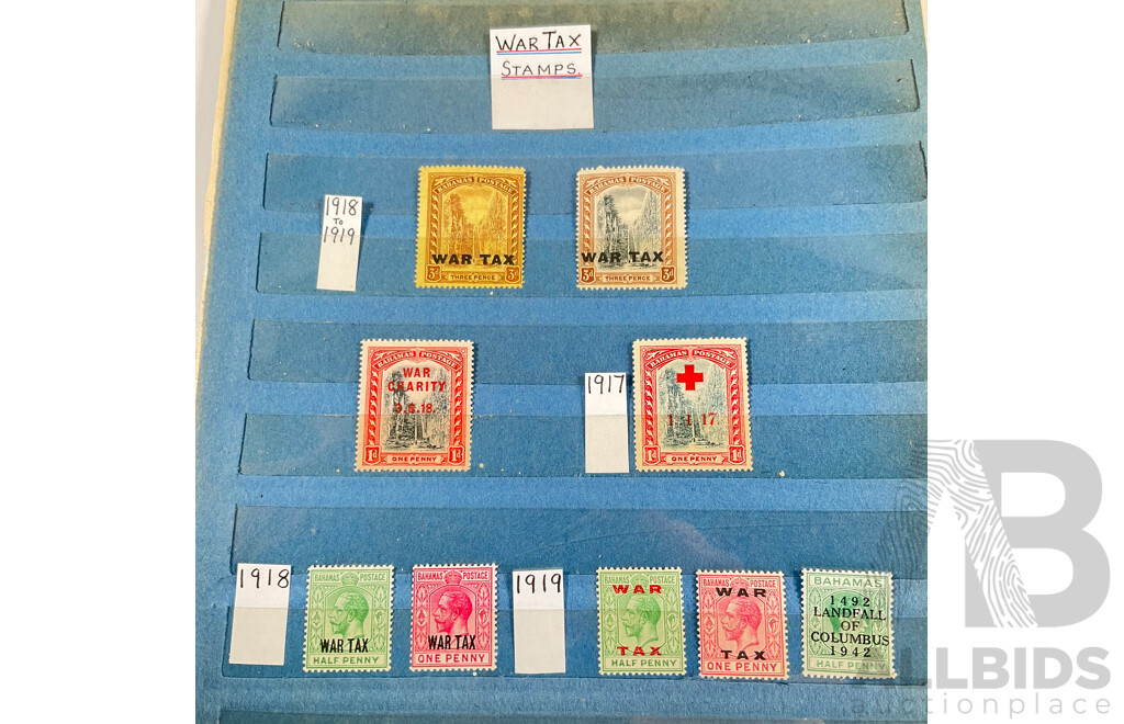 Great Britain/Bahamas 1910's Stamps, All War Tax Overprints, Mint Hinged