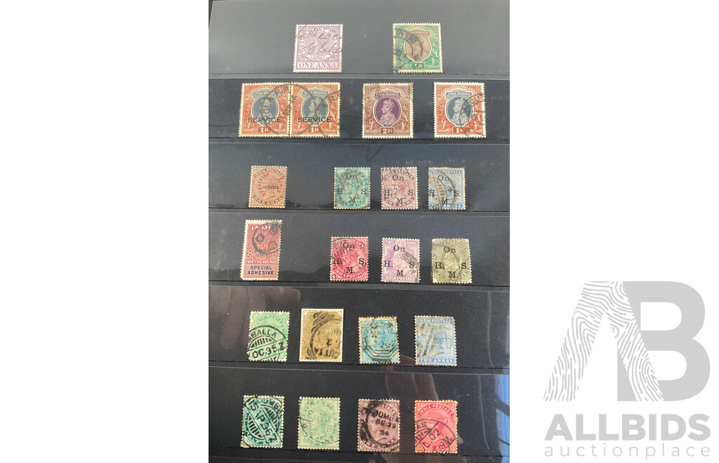 Great Britain/India 1890's-1930's Stamps, QV, to KGVI, Overprints, Service, on H.M.S, Special Adhesive, Hand Cancel