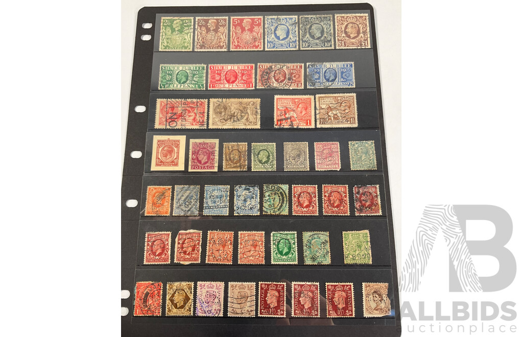 Great Britain Stamps, Silver Jubilee, Seahorses, Definitives, Perfins