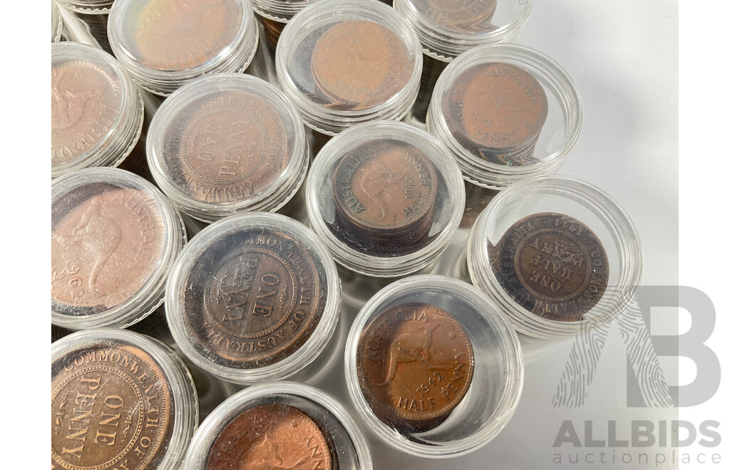 Collection of Australian Pennies and Half Pennies, Examples Spanning 1911 to 1964 - Approximately 4.6 Kilograms