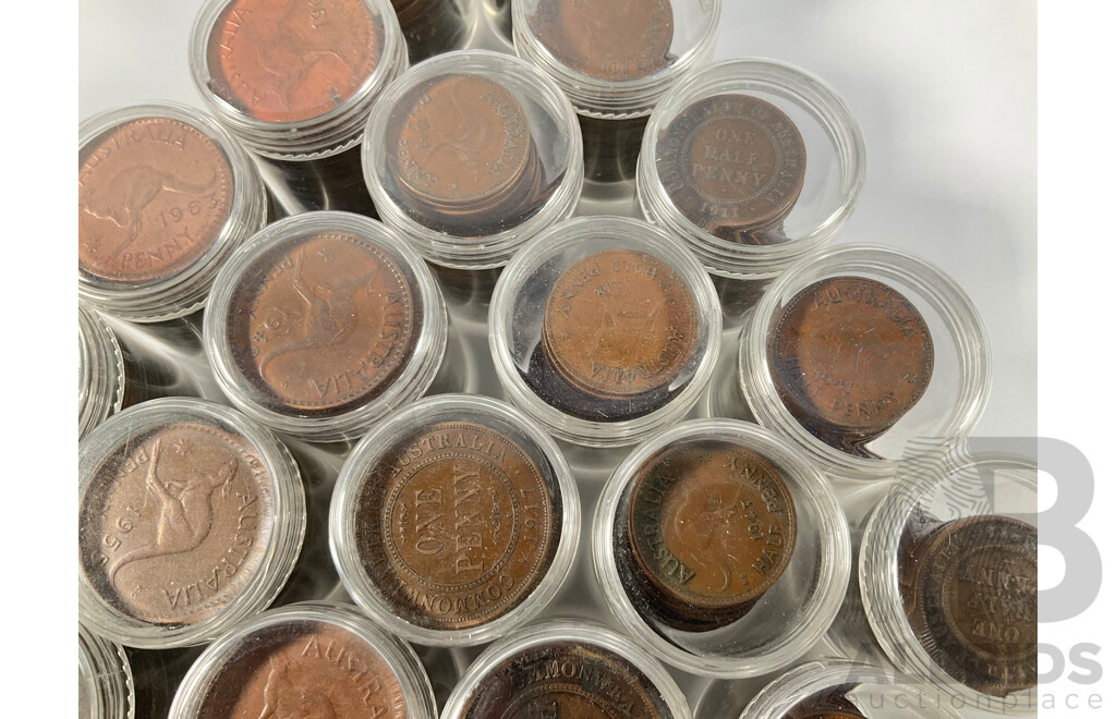 Collection of Australian Pennies and Half Pennies, Examples Spanning 1911 to 1964 - Approximately 4.6 Kilograms