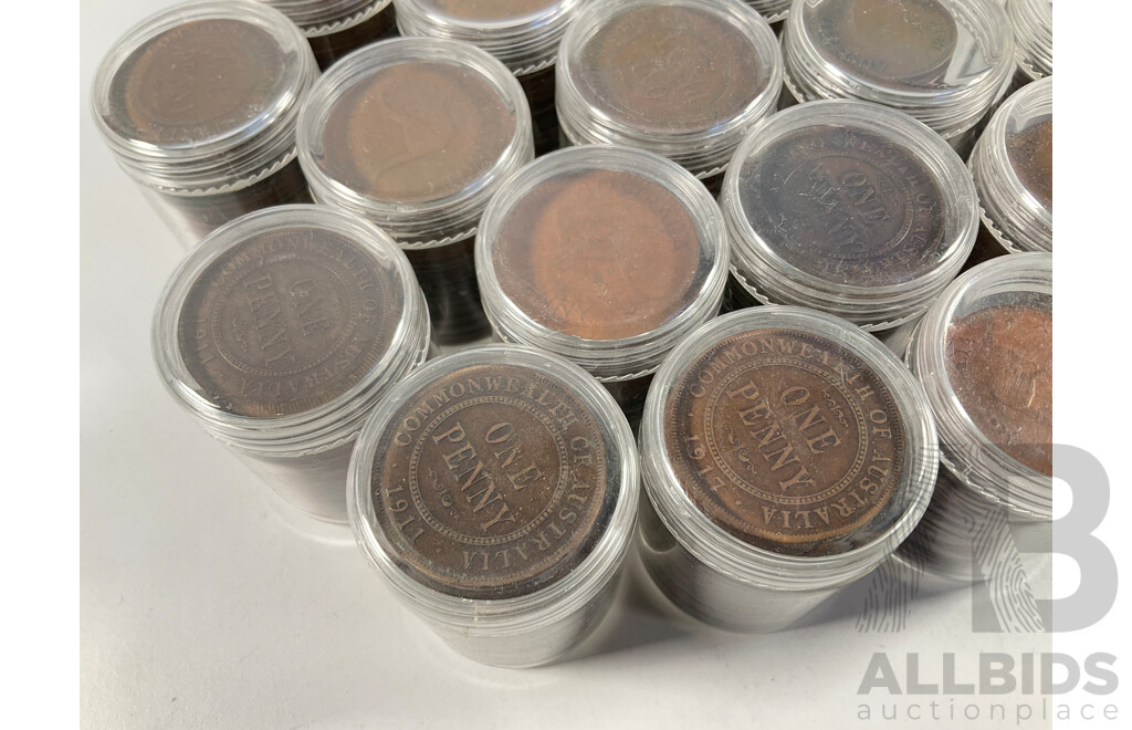 Collection of Australian Pennies and Half Pennies, Examples Spanning 1911 to 1964 - Approximately 4.6 Kilograms