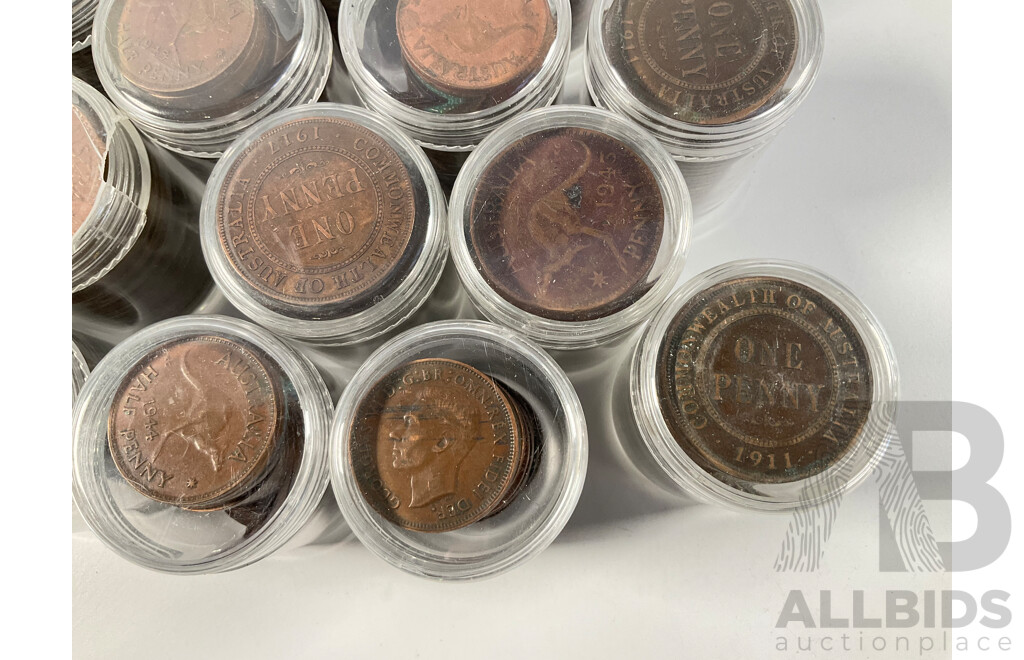 Collection of Australian Pennies and Half Pennies, Examples Spanning 1911 to 1964 - Approximately 4.6 Kilograms