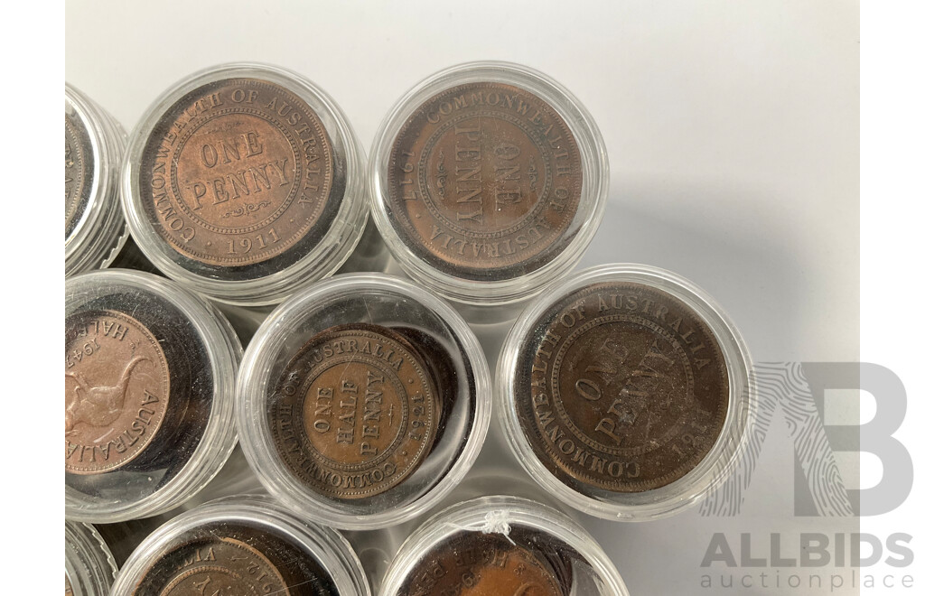 Collection of Australian Pennies and Half Pennies, Examples Spanning 1911 to 1964 - Approximately 4.6 Kilograms