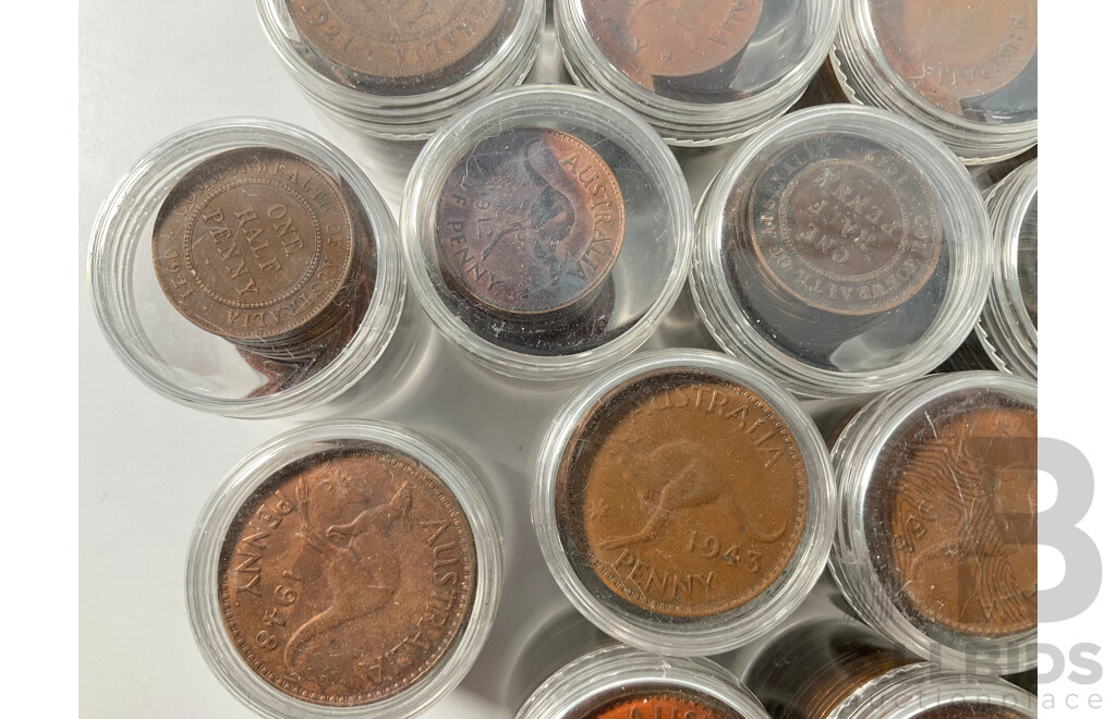 Collection of Australian Pennies and Half Pennies, Examples Spanning 1911 to 1964 - Approximately 4.6 Kilograms