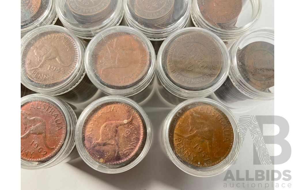 Collection of Australian Pennies and Half Pennies, Examples Spanning 1911 to 1964 - Approximately 4.6 Kilograms