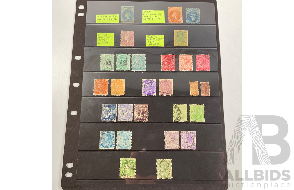 Australian Predecimal Stamp Collection Spanning 1850's to 1950's Including Victoria State QV Set to Five Shillings, South Australian Imperfs, 1930's to 1950's Mostly Mint Previous Hinged