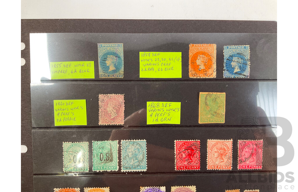 Australian Predecimal Stamp Collection Spanning 1850's to 1950's Including Victoria State QV Set to Five Shillings, South Australian Imperfs, 1930's to 1950's Mostly Mint Previous Hinged